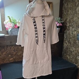 DKNY White Hooded Dress with Logo Accents
